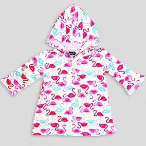 Mud Pie Flamingo Printed Baby Swim Coverup Dress with Hood 12-18M